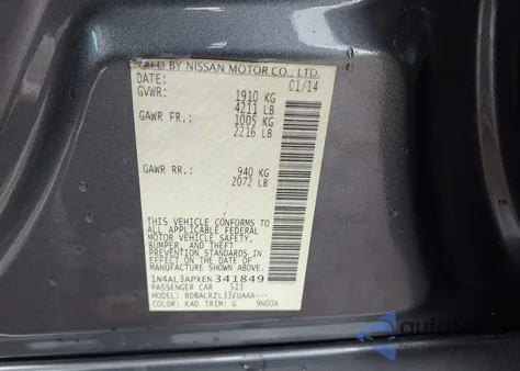 2014 Nissan Altima 2.5 S from USA, damaged, VIN 1N4AL3APXEN341849